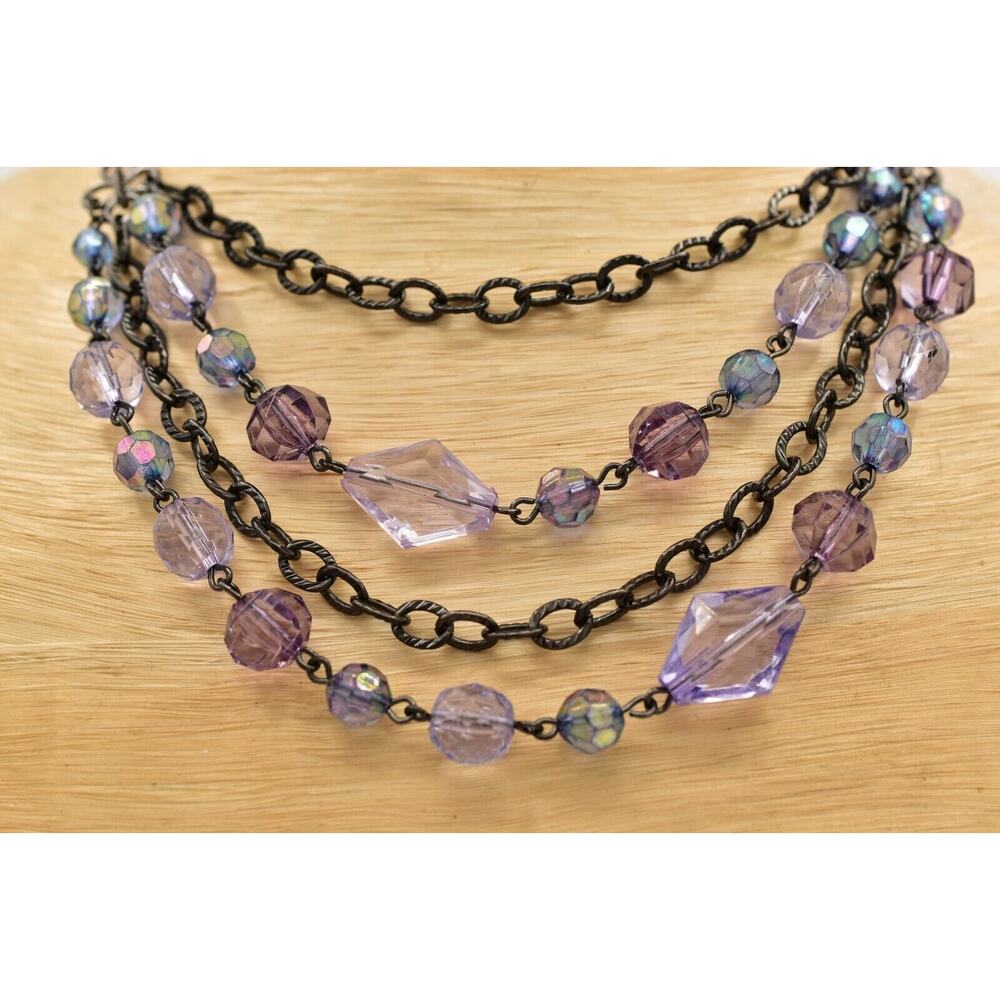 2028 Vintage Necklace Crystal Beaded Collar Purple Gunmetal Signed 1990s BinBD